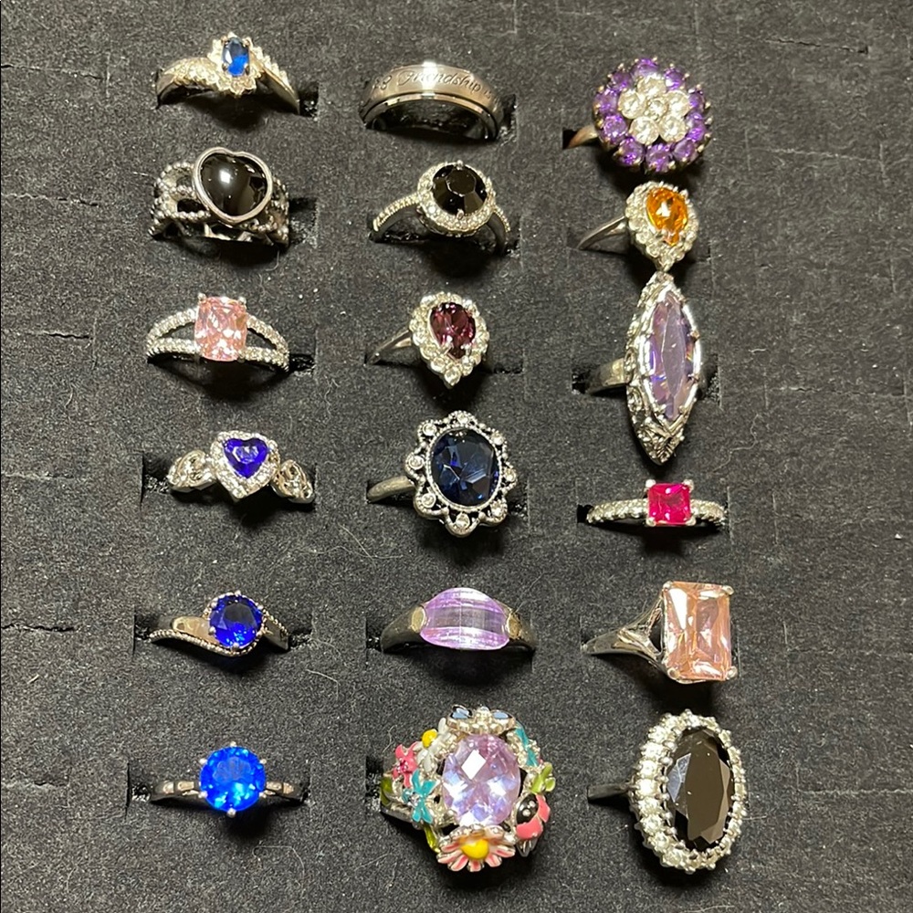 Silver and Purple Gemstone Ring Collection Lot